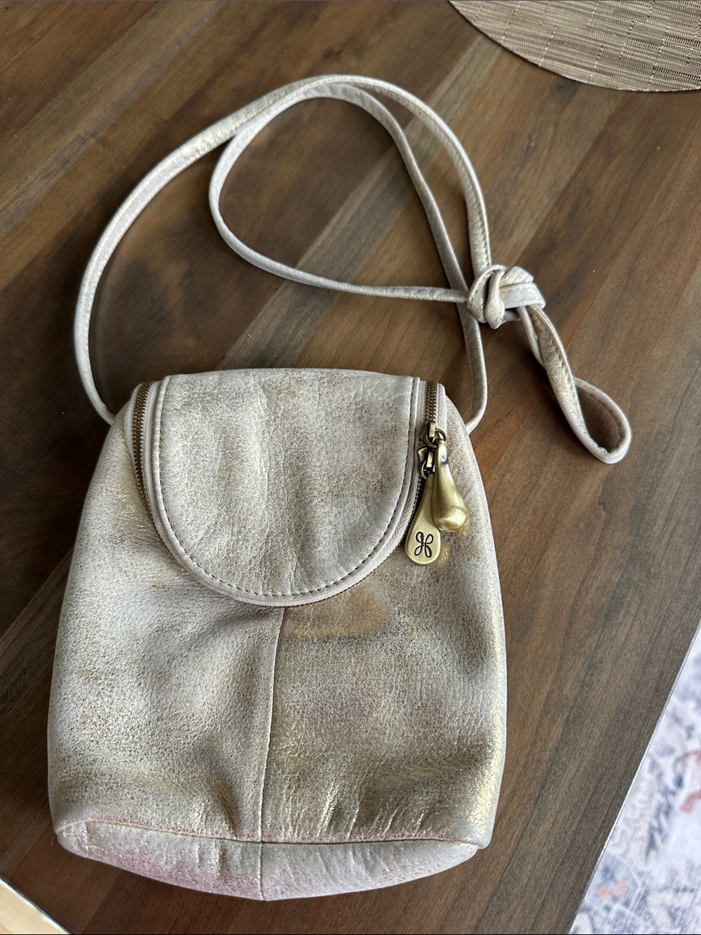 HOBO Metallic Cream Crossbody Shoulder Bag
